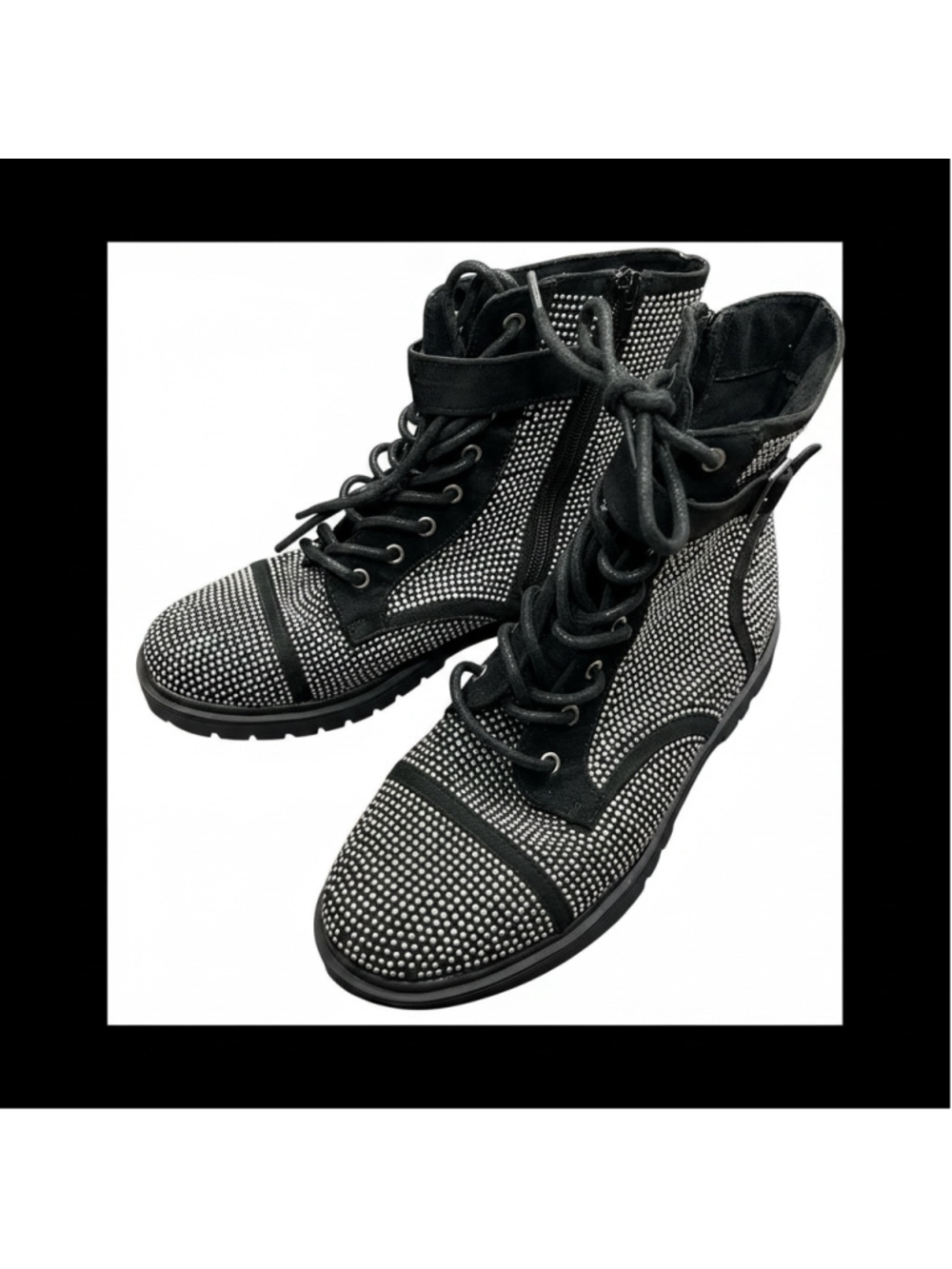 Women's Bebe Black and Silver Studded Combat Boots